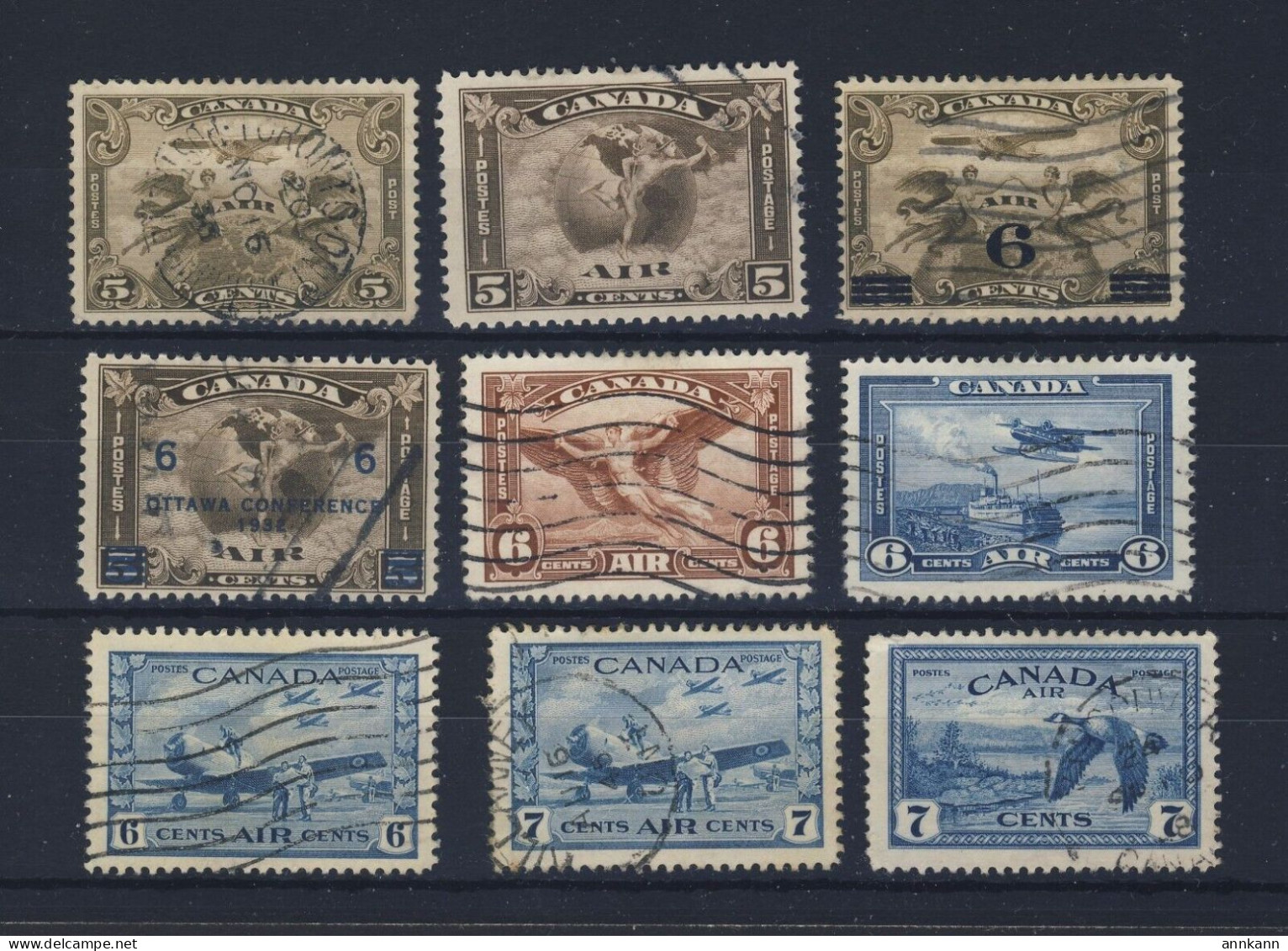 Canada Air Mail Used 9x Stamps #C1 To C9 Most VF Guide Value = $63.00 - Express