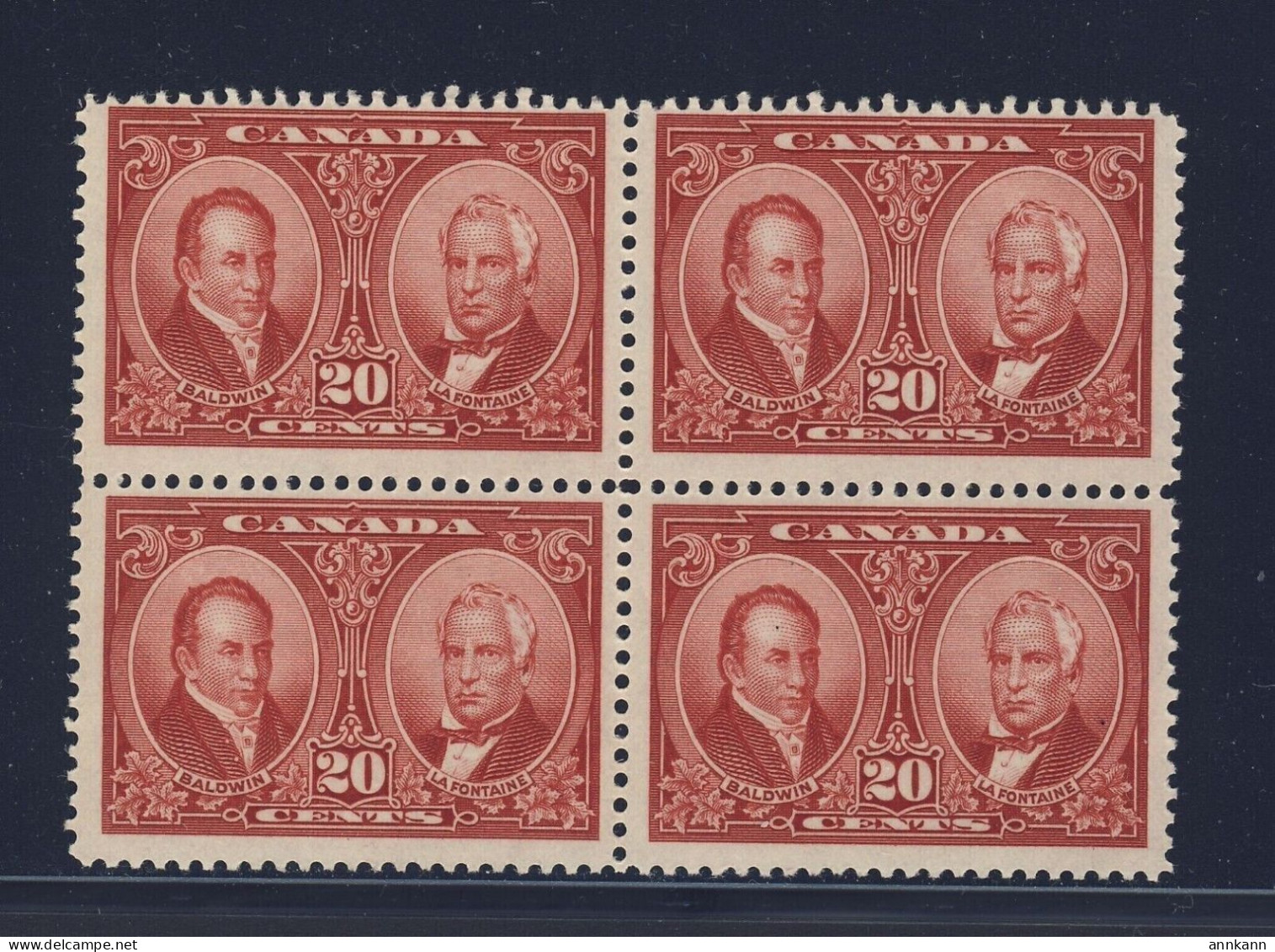 Canada MNH PRIME MINISTER CANADA BALDWIN & LA FONTAINE, #148- 20c Block MNH VF - Blocs-feuillets