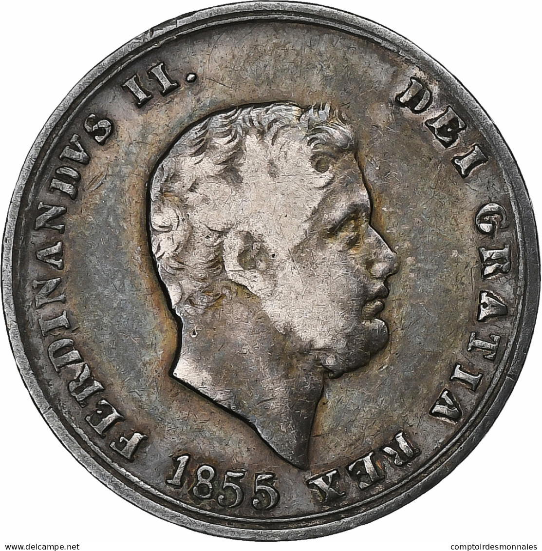 États Italiens, NAPLES, Ferdinando II, 10 Grana, 1855, Naples, Argent, TB+ - Naples & Sicile