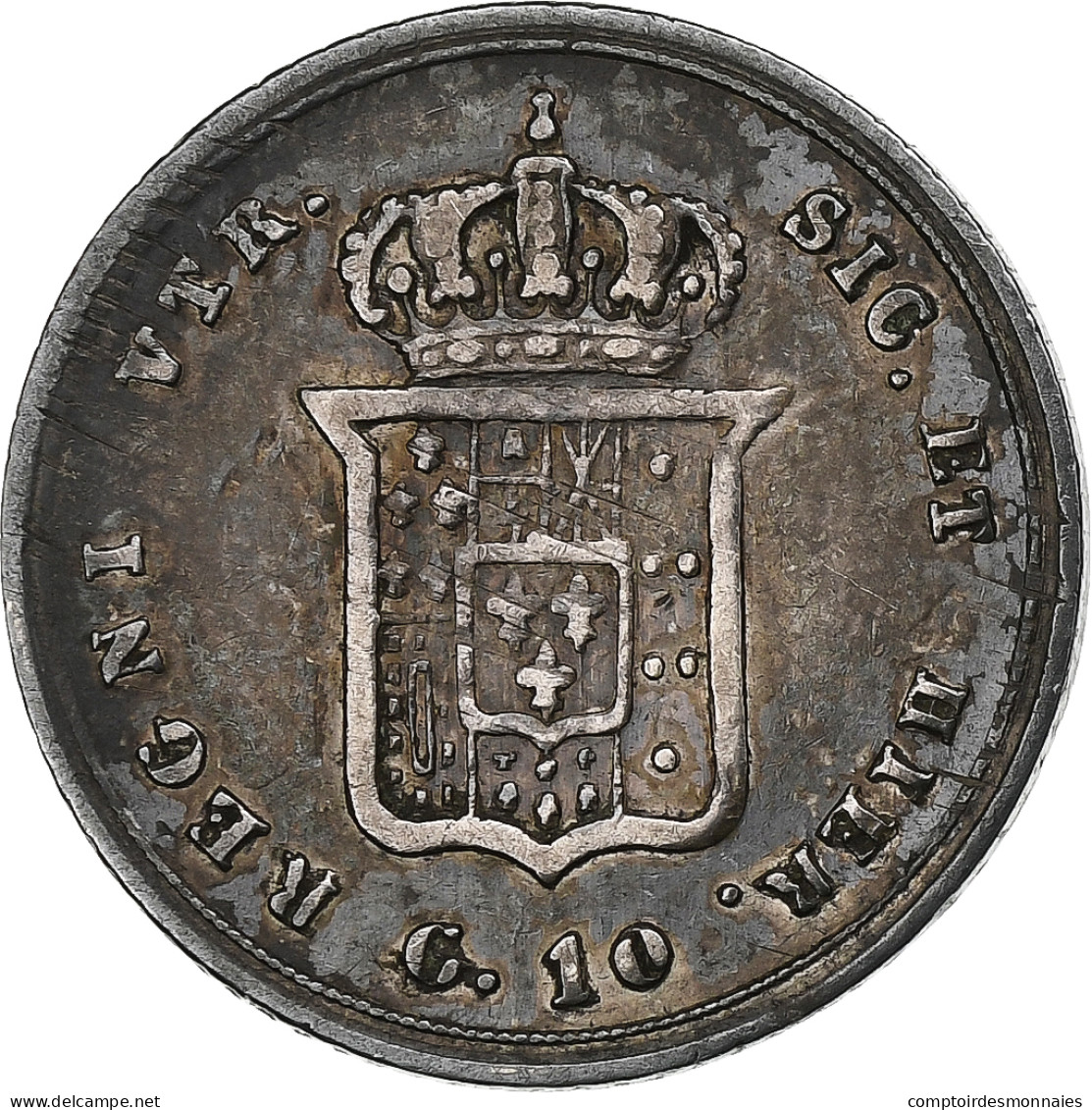 États Italiens, NAPLES, Ferdinando II, 10 Grana, 1855, Naples, Argent, TB+ - Neapel & Sizilien