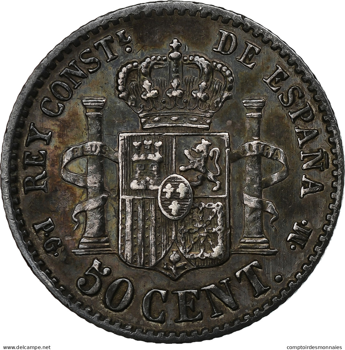 Espagne, Alfonso XIII, 50 Centimos, 1892, Madrid, Argent, TTB+, KM:690 - First Minting