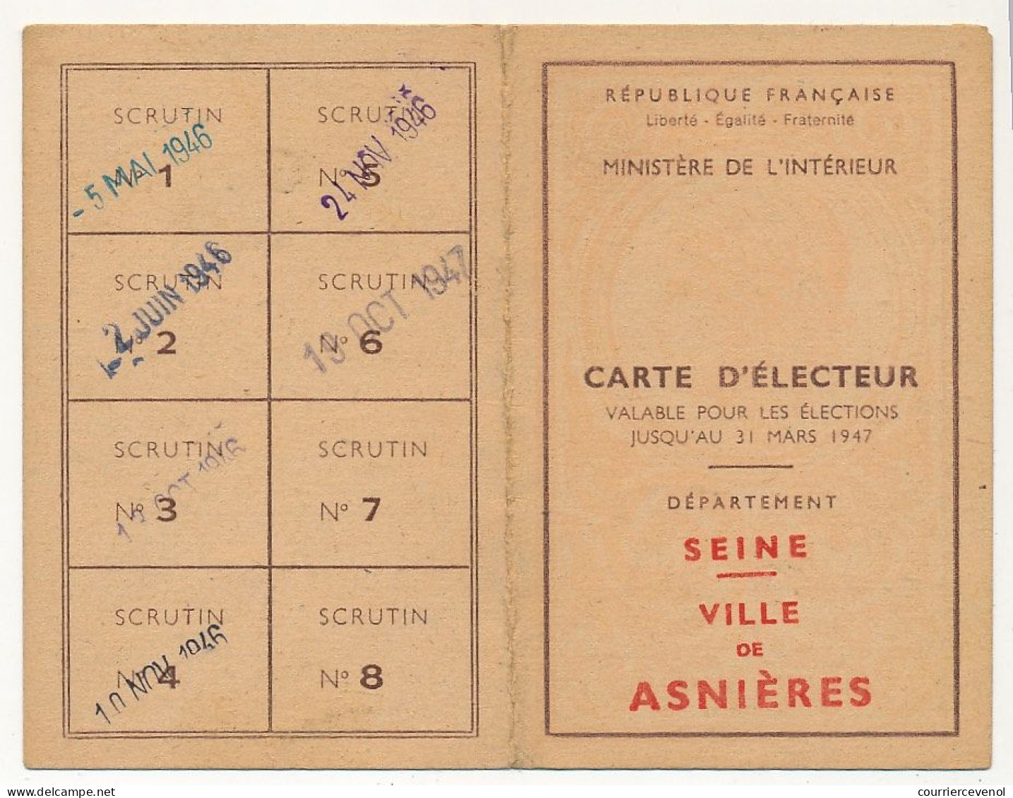 FRANCE - Carte D'électeur X2 1946/1947 - Seine - Ville De Saint Mandé Et Ville De Asnières - Historische Documenten