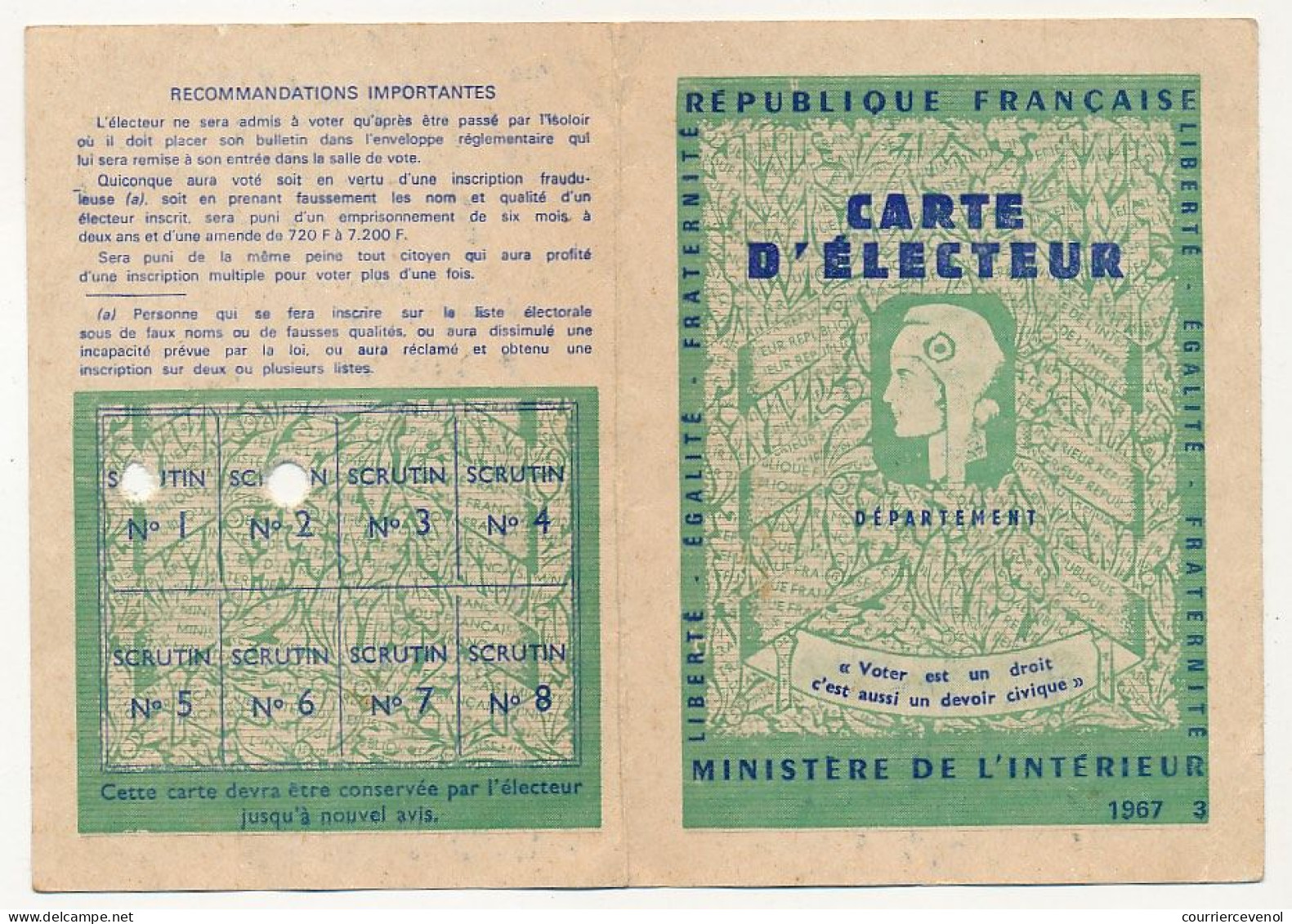 FRANCE - Carte D'électeur X2 1967 - Ville De Marseille (B Du R) - Bureau 36 Et Bureau 133 - Documents Historiques