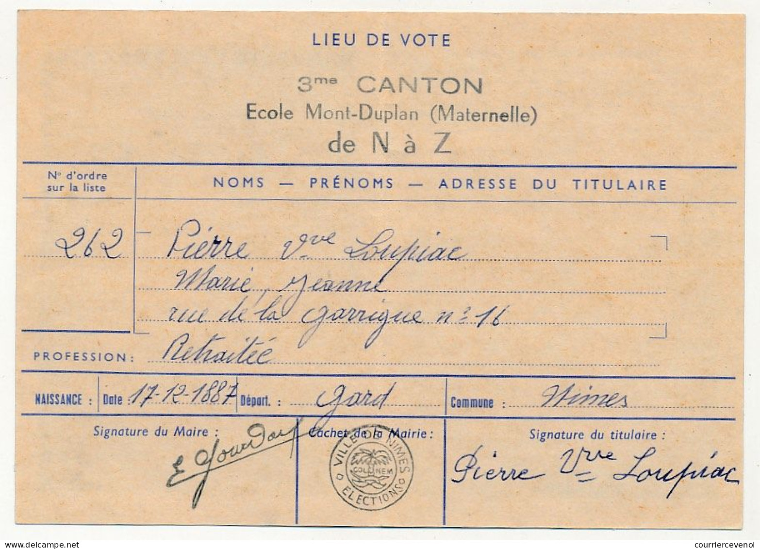 FRANCE - Carte D'électeur X2 1967 - Gard, Ville De Nîmes Et Hérault, Ville De Béziers - Historische Documenten