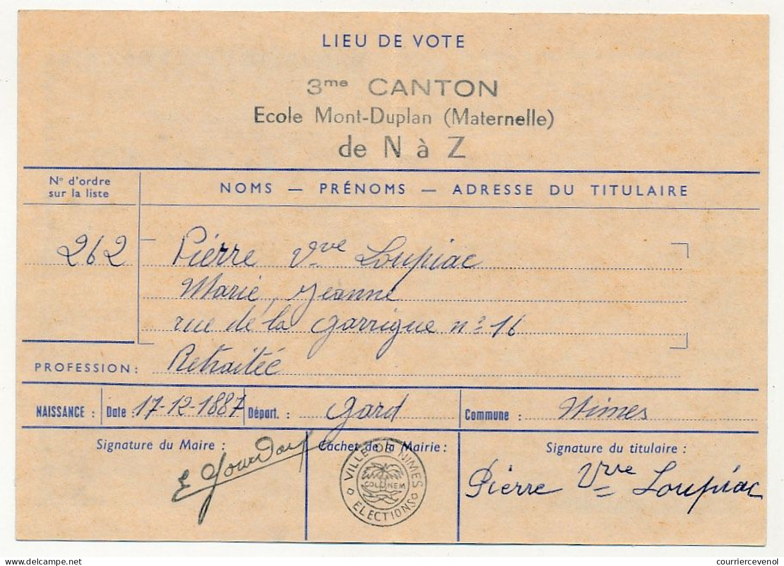 FRANCE - Carte D'électeur X2 1967 - Gard, Ville De Nîmes Et Hérault, Ville De Béziers - Documents Historiques