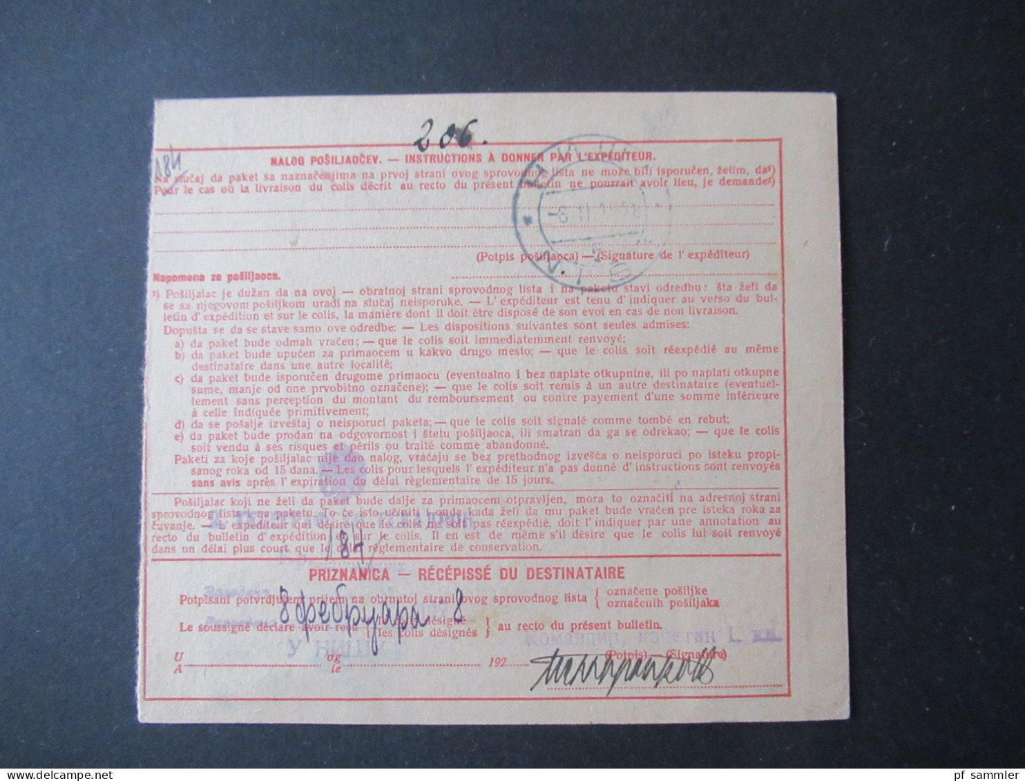 Jugoslawien 1928 Paketkarte Stempel Djakovo Nach Nis Serbien Gesendet Rückseitig Weitere Stempel - Storia Postale