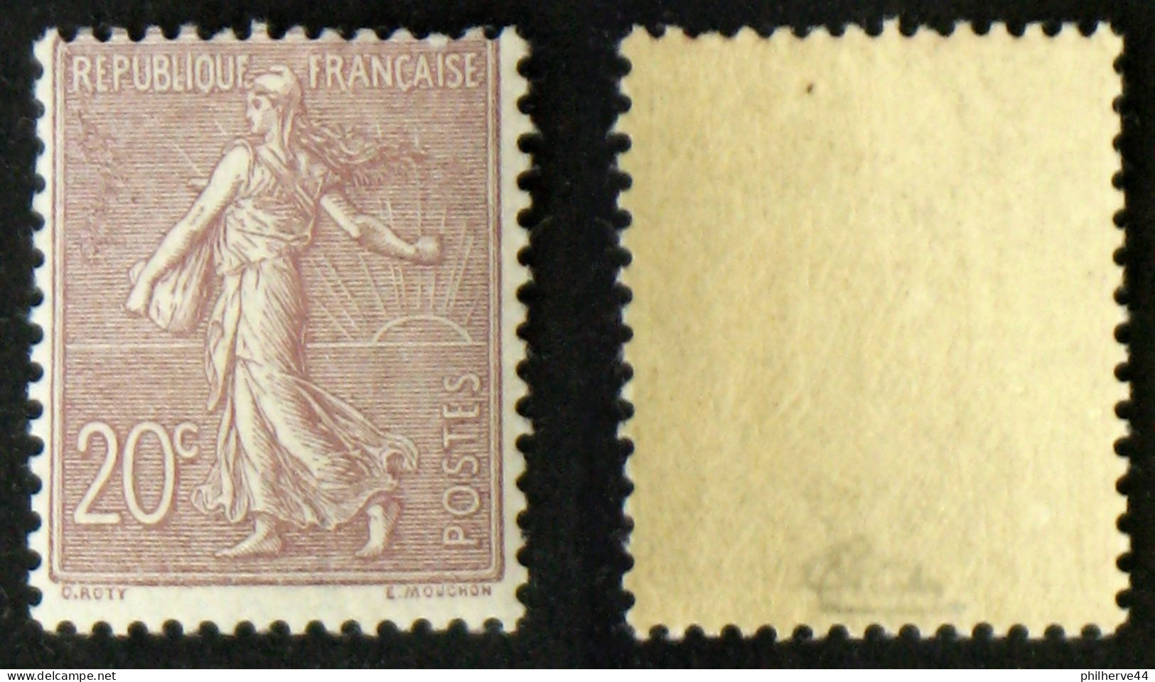 N° 131 20c Semeuse Lignée Neuf N** TB Cote 195€ Signé Calves - 1903-60 Säerin, Untergrund Schraffiert