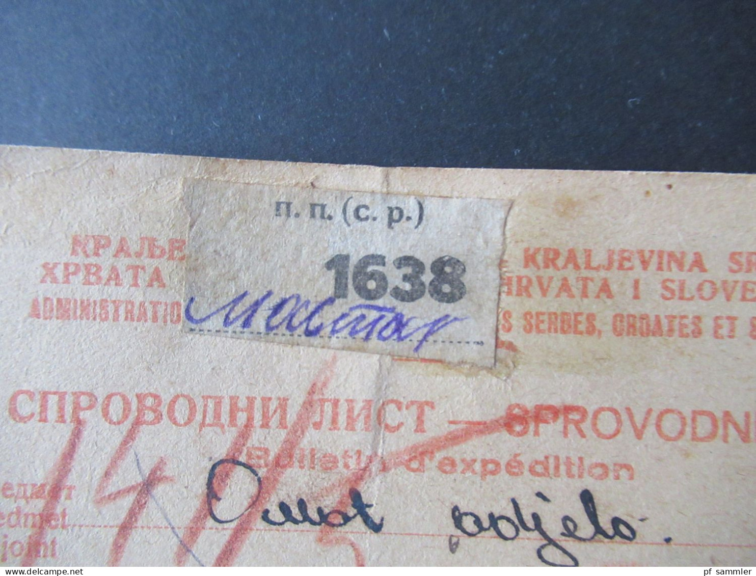 Jugoslawien 1924 Paketkarte Stempel Und Zettel Handschriftlich Mostar Rückseitig Weitere Stempel Sisak 1 - Briefe U. Dokumente