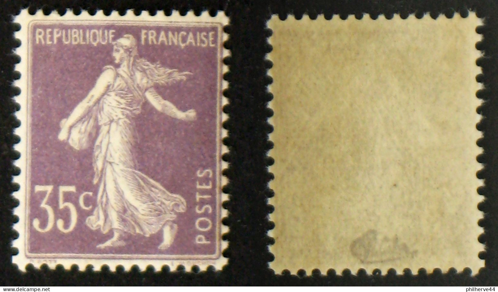 N° 136 35c Violet Chiffre Maigre Neuf N** TB  Cote 450€ Signé Calves - 1906-38 Säerin, Untergrund Glatt