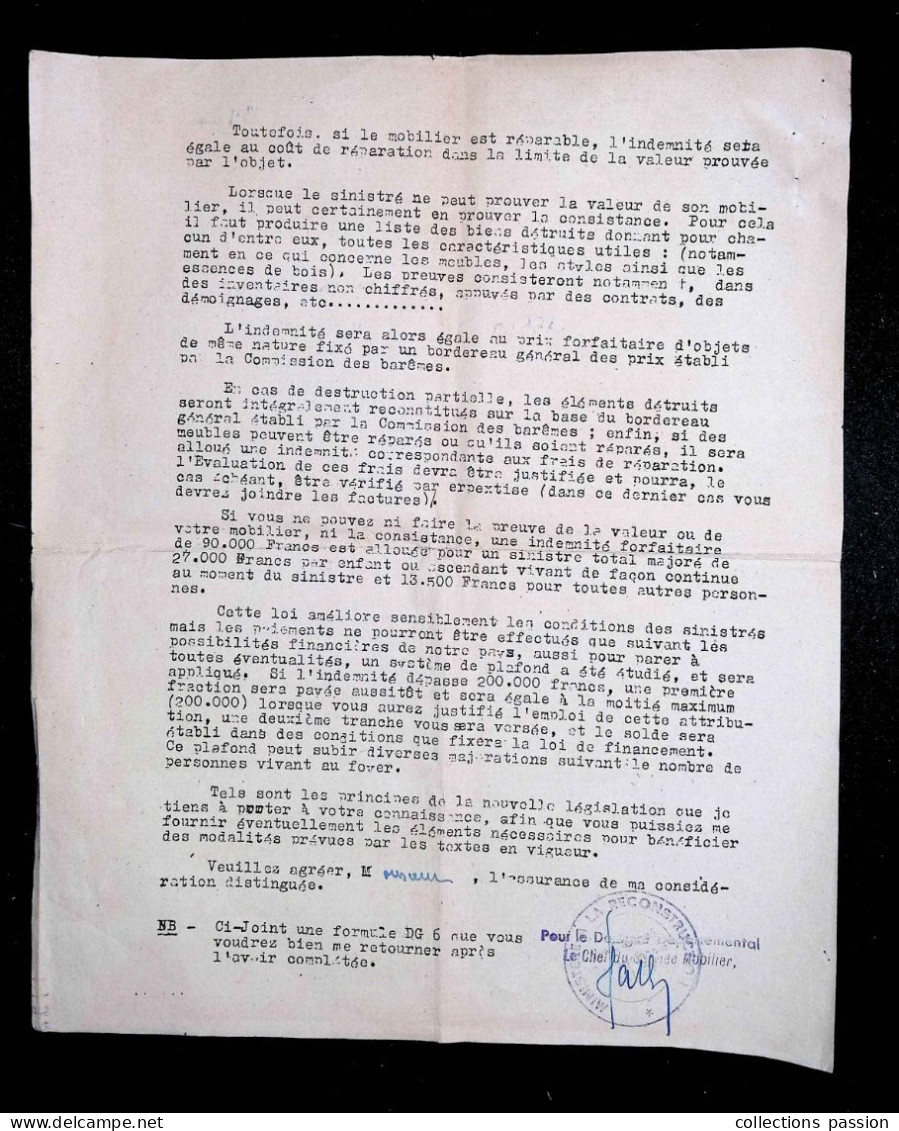 Ministère De La Reconstruction Et De L'urbanisme, Moulins, Allier, 1947, Allocation Mobilière Révision,  Frais Fr 1.95 E - Non Classés