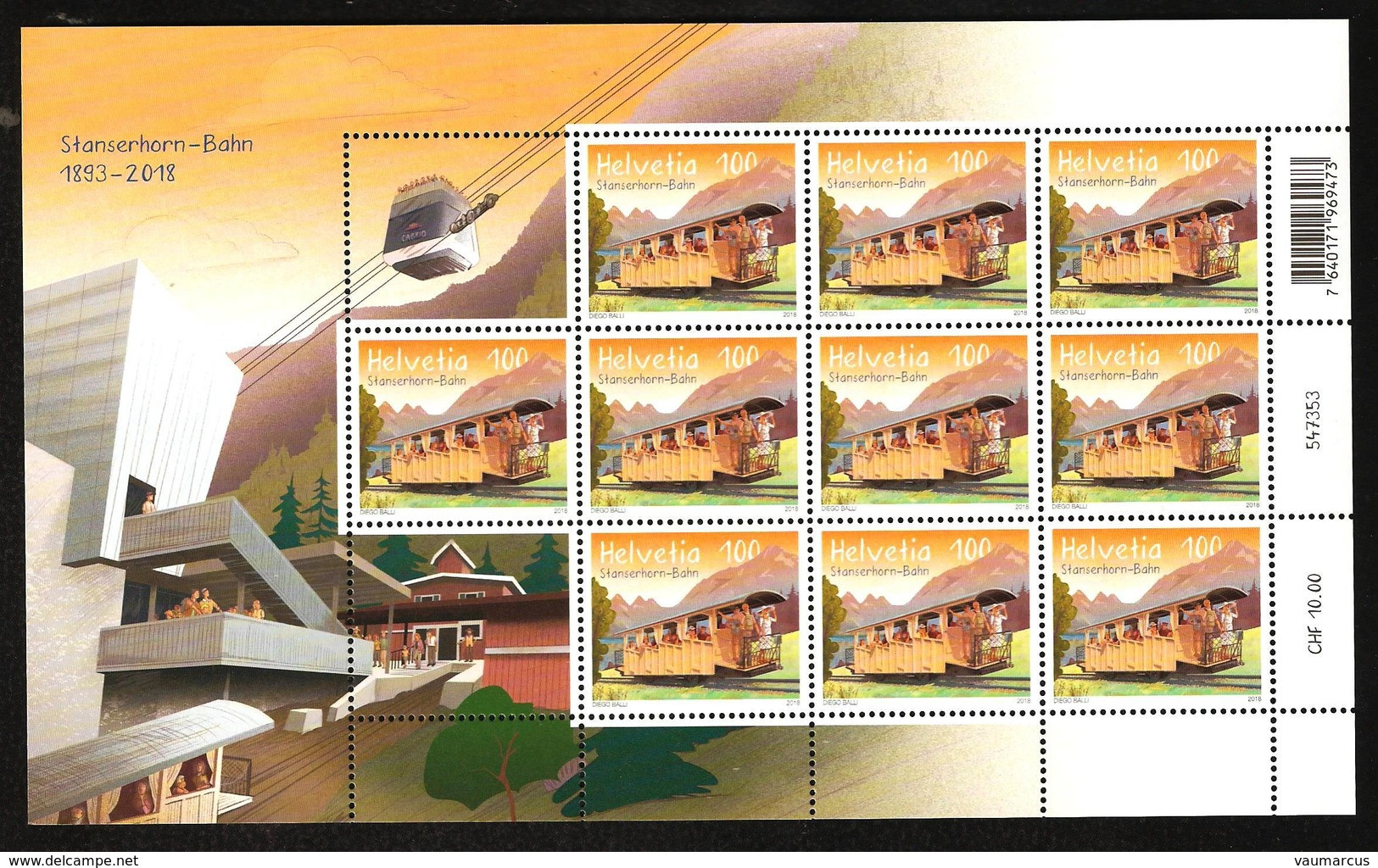 2018 Zu 1685 / SBK 1682 / Mi 2551 / YT 2477 Feuillet 125 Ans TRAIN STANSERNHORN ** / MNH - Unused Stamps