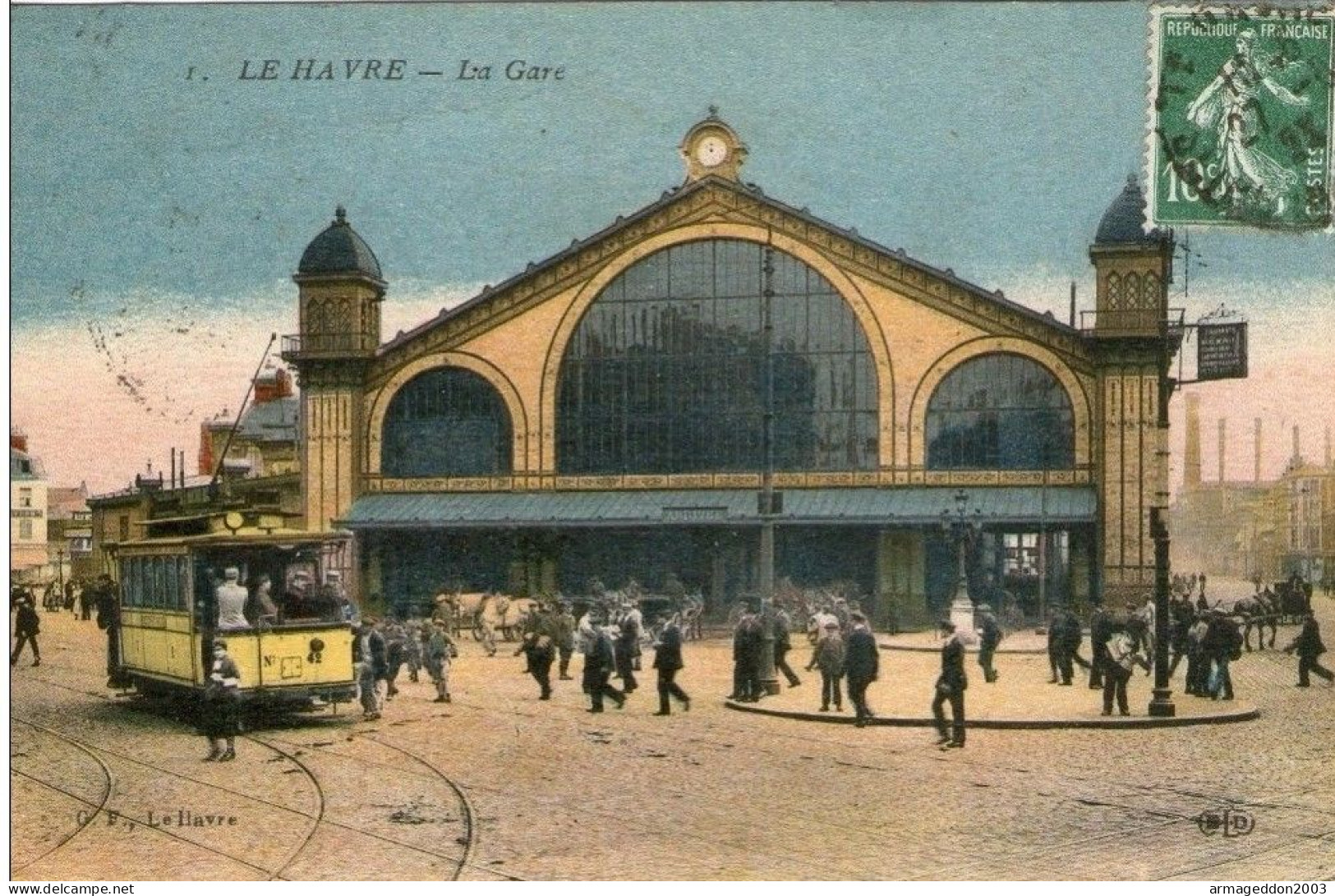 K03 /  DEPT 76 BELLE CPA LE HAVRE LA GARE TRES ANIME TRAM 1910 VOIR DOS - Stazioni