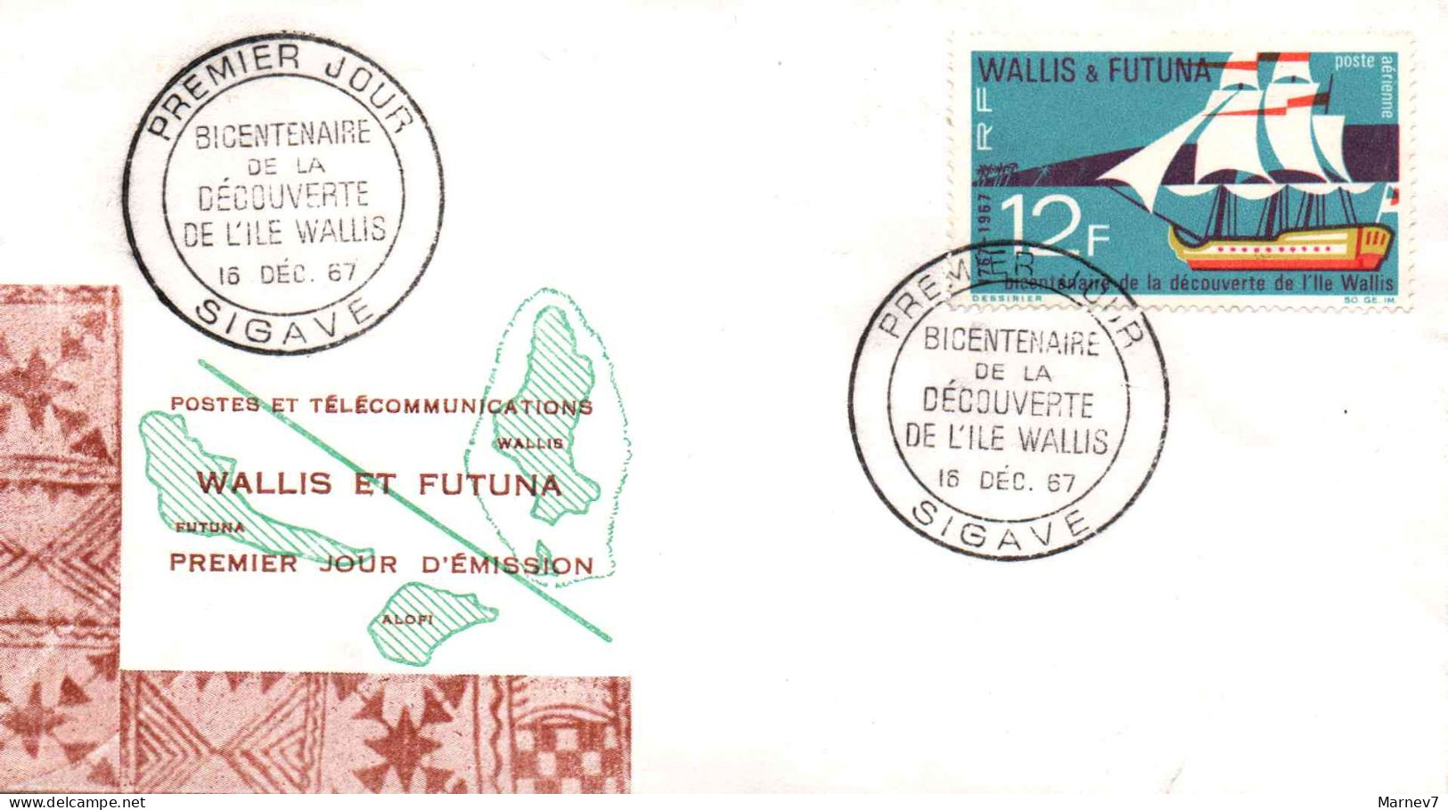 WALLIS Et FUTUNA - PA 31 Sur Enveloppe - 1er Jour Bicentenaire Découverte île - 16 Décembre 1967 - SIGAVE - - Lettres & Documents