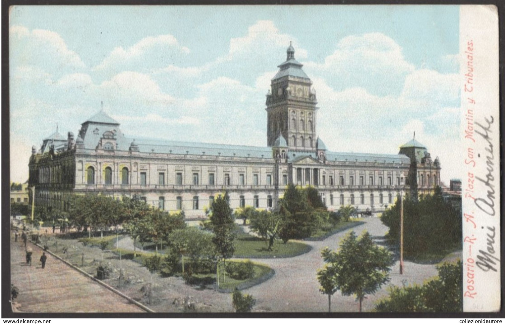 ROSARIO - PLAZA SAN MARTIN Y TRIBUNALES - CARTOLINA FP SPEDITA NEL 1907 - Argentine