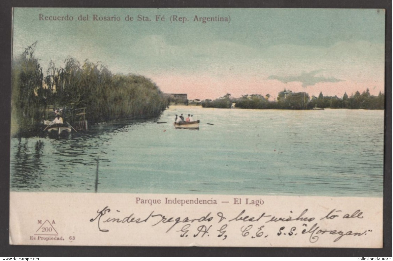 RECUERDO DEL ROSARIO DE STA. FÉ - PARQUE INDEPENDENCIA - EL LAGO - IMBARCAZIONI ANIMATA - CARTOLINA FP SPEDITA NEL 1906 - Argentine