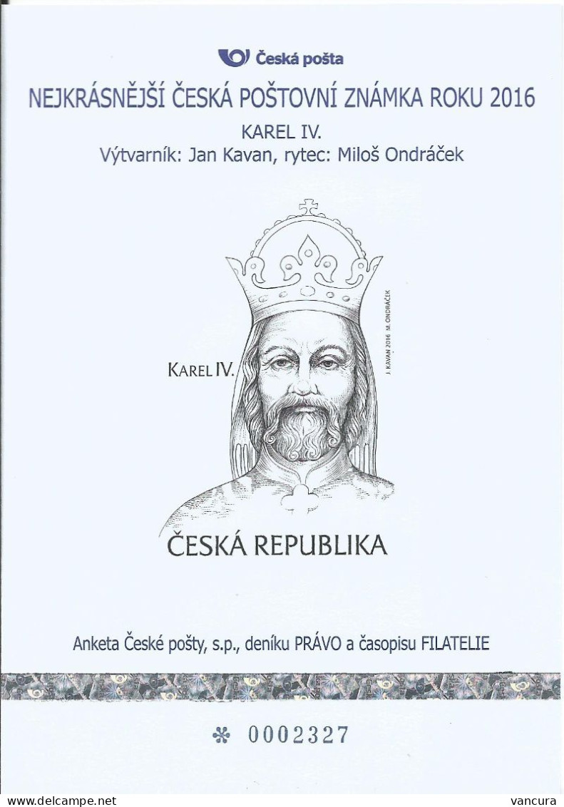 Blackprint Czech Republic Best Czech Stamp Of 2016 Karl IV. - Incisioni