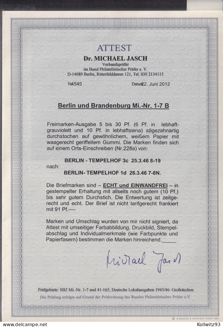  SBZ, Berlin Und Brandenburg., Mi.-Nr. 1-7B, Auf R-Ortsbrief, FA. Dr. JaschBPP. - Berlin & Brandenburg