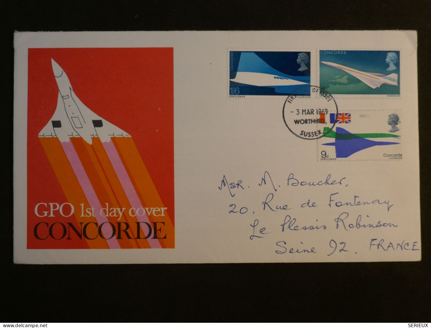 DH6 GREAT BRITAIN  BELLE LETTRE FDC  1968AU PLESSIS FRANCE +CONCORDE +AFF.   INTERESSANT+++ - 1952-1971 Pre-Decimal Issues