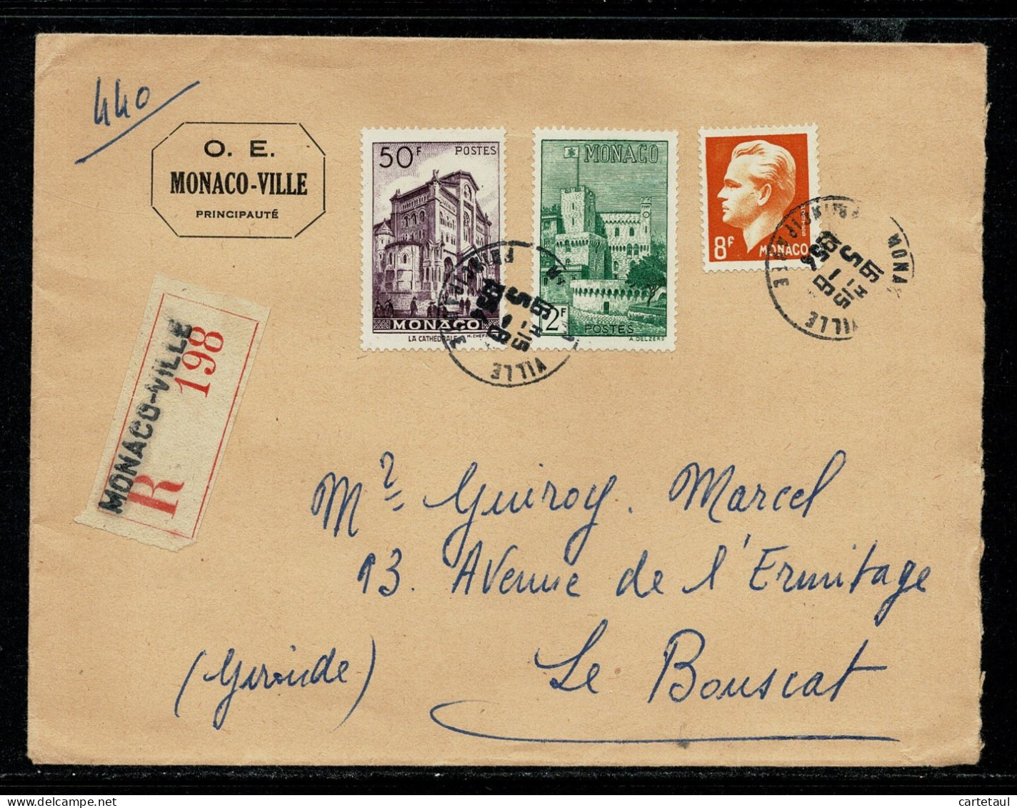 MONACO Lettre Recommandée Au Tarif 60 F MONACO-VILLE 5-6-19546  Pour Le Bouscat (33) - Covers & Documents