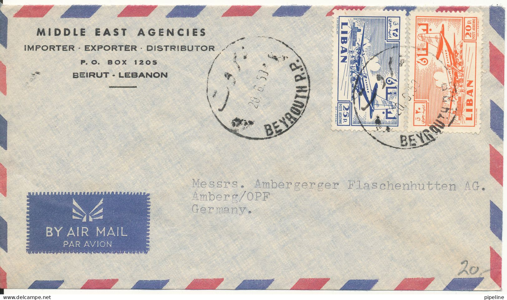 Lebanon Air Mail Cover Sent To Germany Beyrouth 20-8-1959 - Lebanon