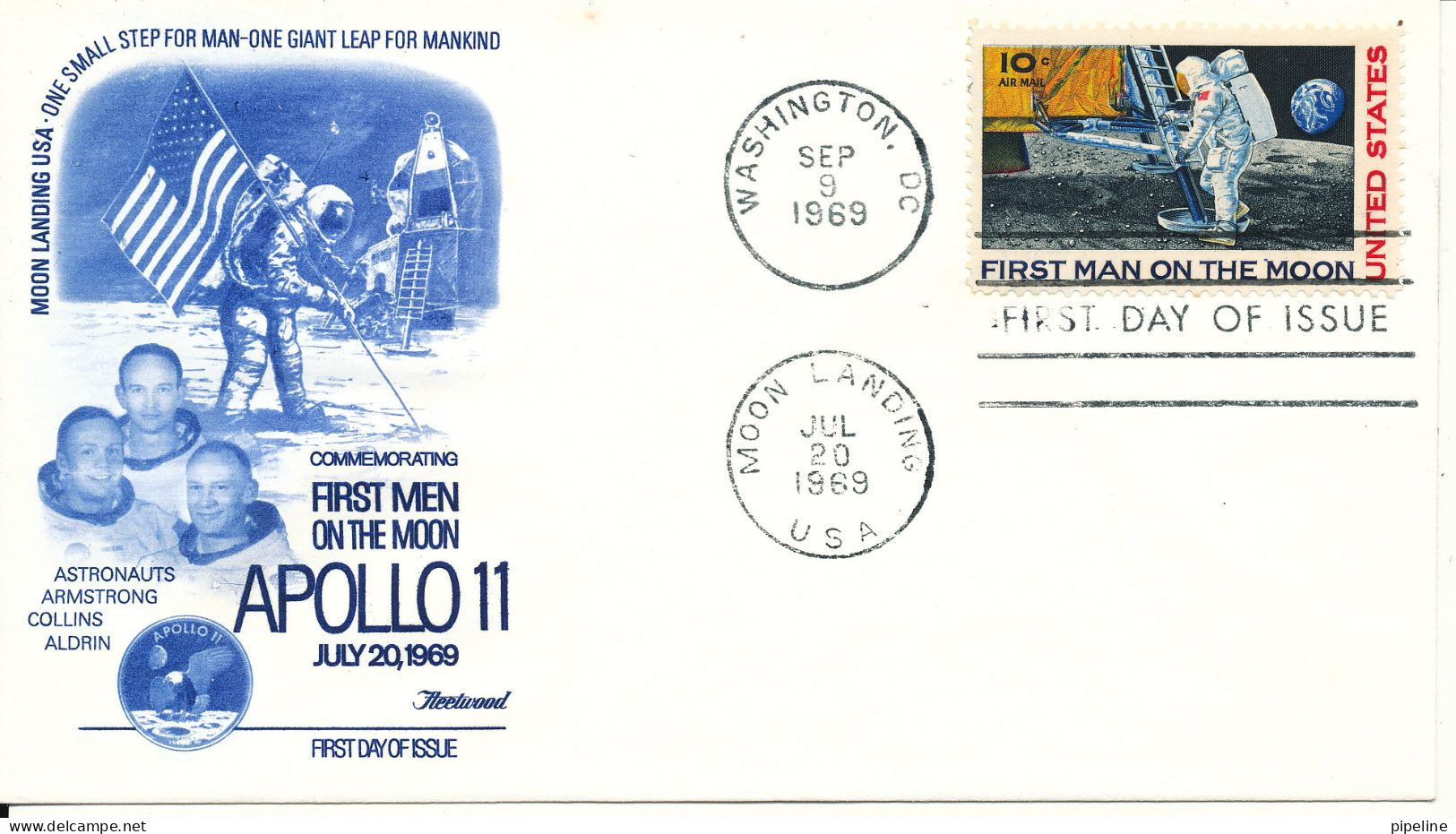 USA FDC Apollo 11 First Man On The Moon Moon Landing 20-7-1969 With Nice Cachet - Etats-Unis