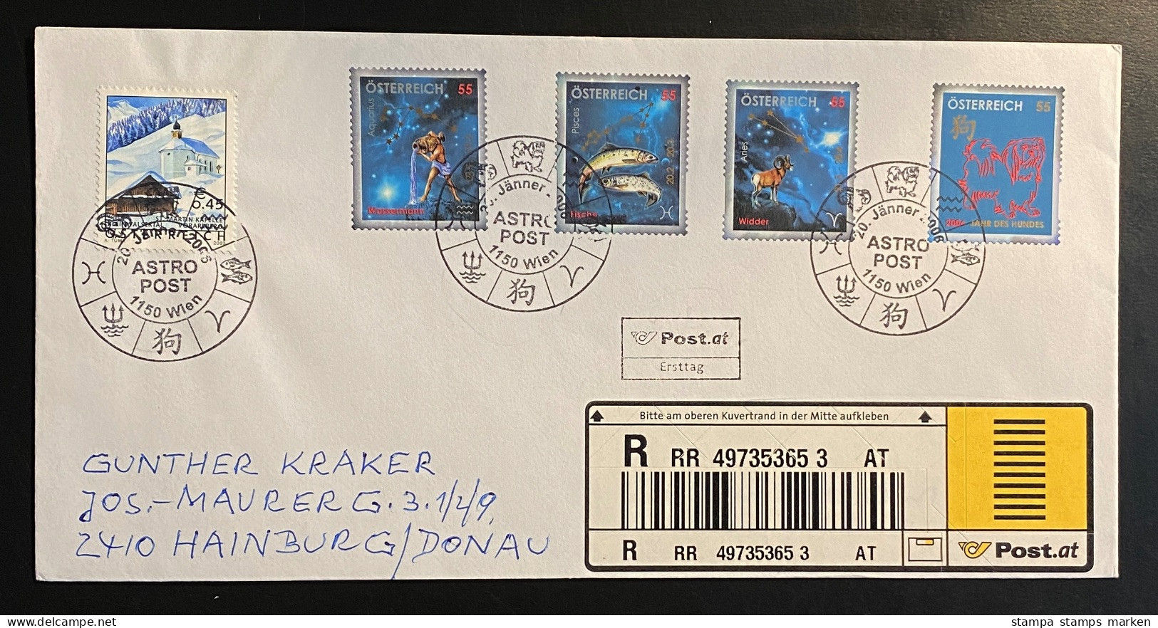 Österreich 2005 Freimarken Tierkreiszeichen Mi. 2568 - 2571, 2454 Auf R-Brief, FDC Sonderstempel WIEN - Storia Postale