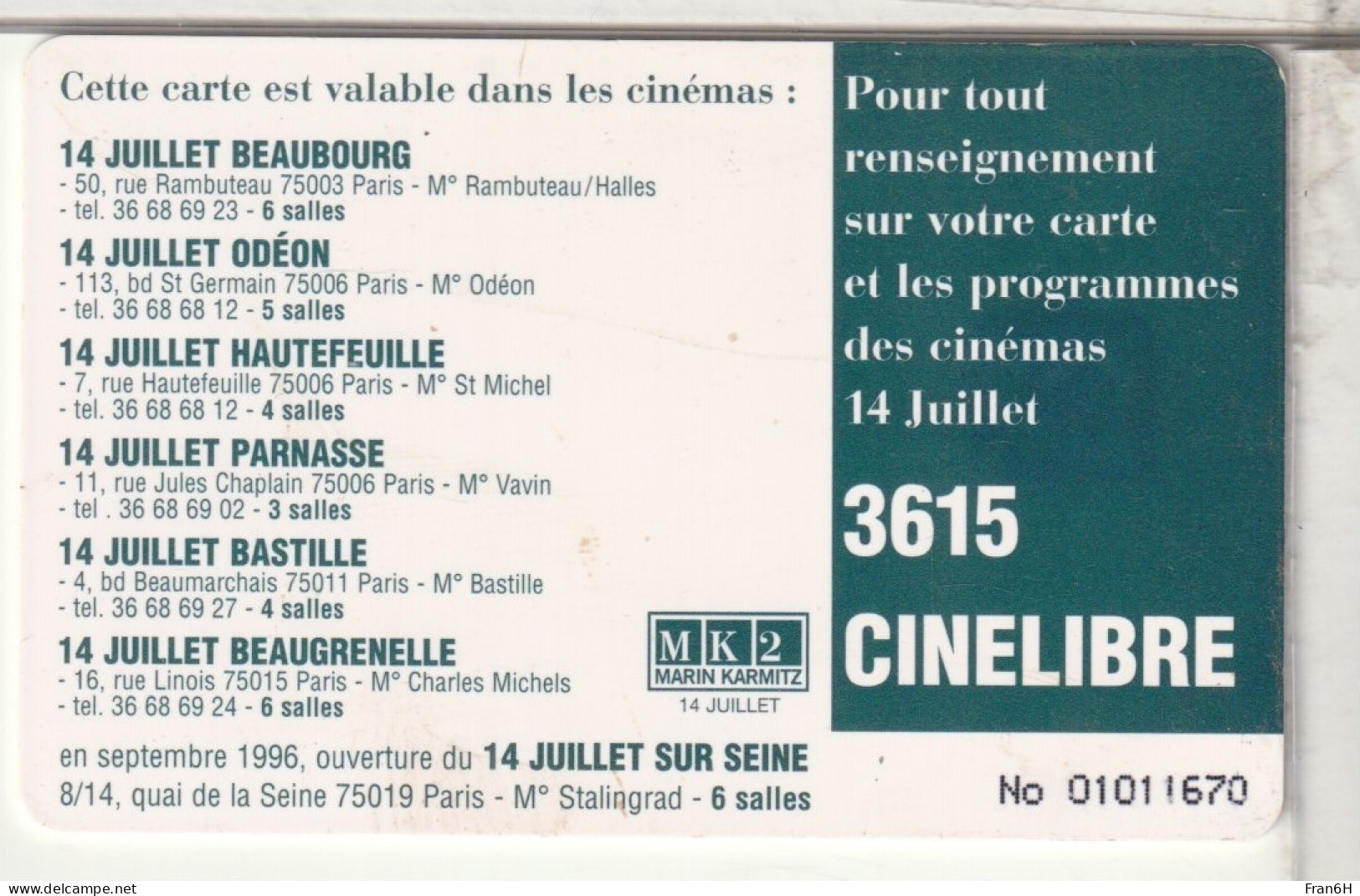 CINÉCARTE  - - Biglietti Cinema