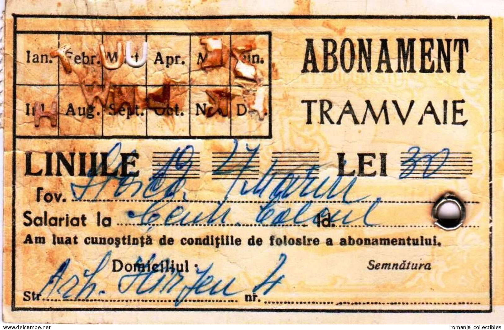 Romania, 1940's, Bucharest Tramway - Vintage Transport Pass, ITB - Rare Cinderella - Otros & Sin Clasificación