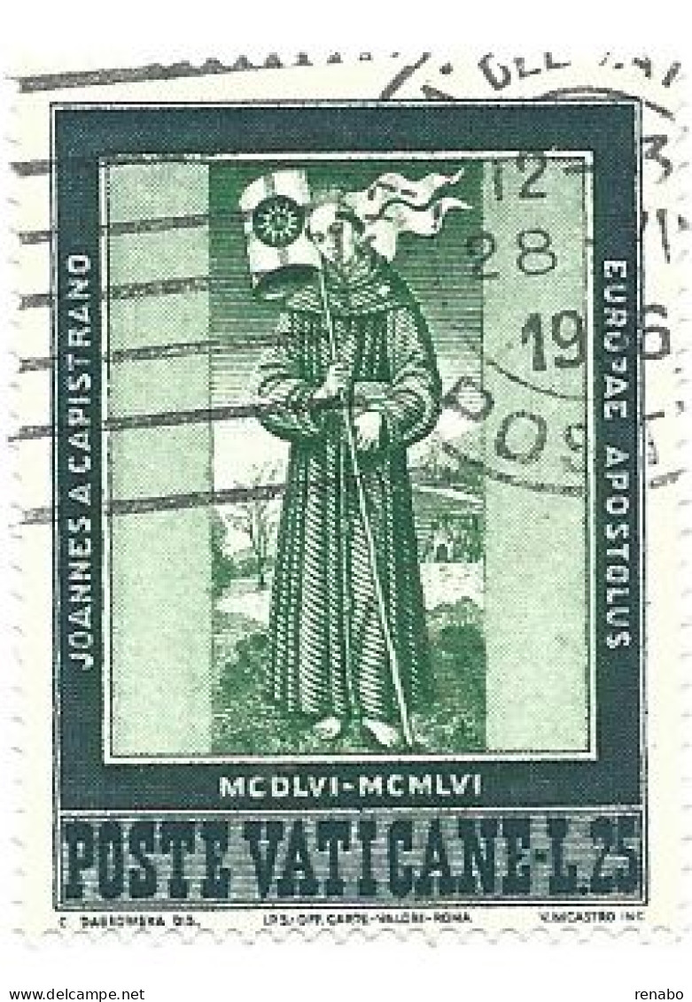 Vaticano 1956; San Giovanni Da Capestrano, Anniversario Della Morte. Lire 25 Verde, Usato. - Used Stamps