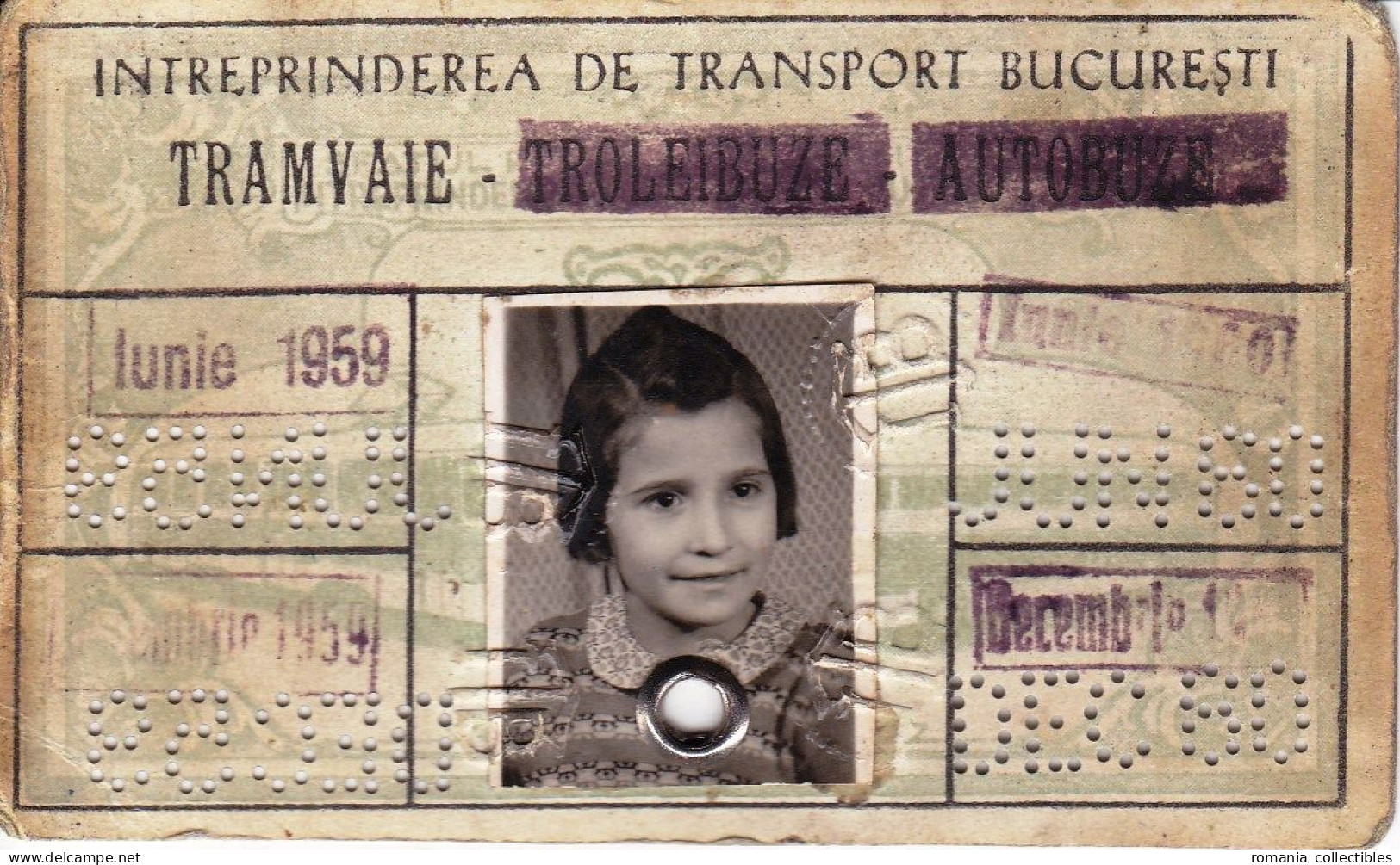 Romania, 1959, Bucharest Tramway - Vintage Transport Pass, ITB - Sonstige & Ohne Zuordnung
