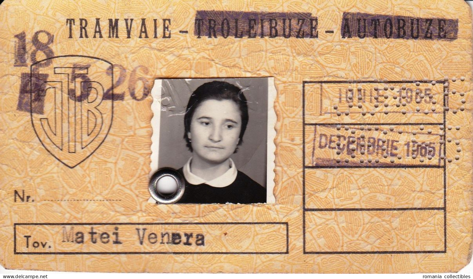 Romania, 1965, Bucharest Tramway - Vintage Transport Pass, ITB - Andere & Zonder Classificatie