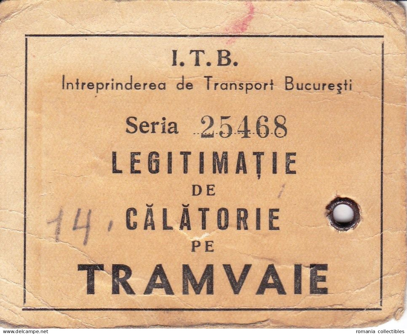 Romania, 1970's, Bucharest Tramway - Vintage Transport Pass, ITB - Sonstige & Ohne Zuordnung