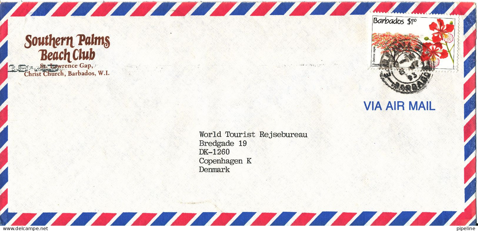 Barbados Air Mail Cover  Sent To Denmark 6-7-1993 Single Franked - Barbados (1966-...)