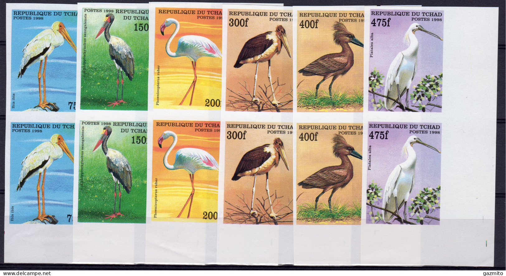 Tchad 1999, Birds, Henron, Phenicopter, 6val IMPERFORATED - Flamingo