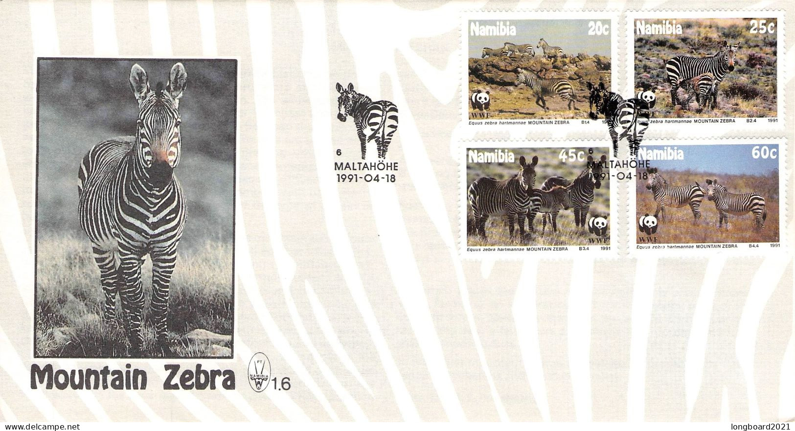 NAMIBIA - FDC WWF 1991 - MOUNTAIN ZEBRA  /4396 - Namibie (1990- ...)