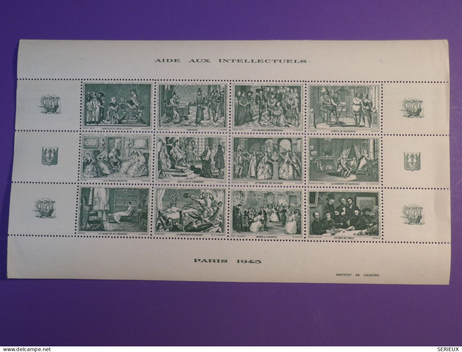 DH6 FRANCE   BEAU BLOC FEUILLET VIGNETTE AIDE AUX INTELECTUELS PARIS 1943   +BELLE GOMME++ - Philatelic Fairs