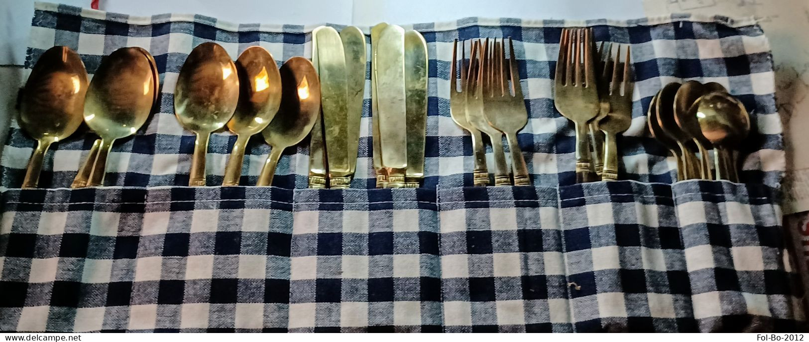 Servizio Di Posate 24 Pz. In Acciaio Ottonato E Teak Anni 50 Tailandesi - Spoons