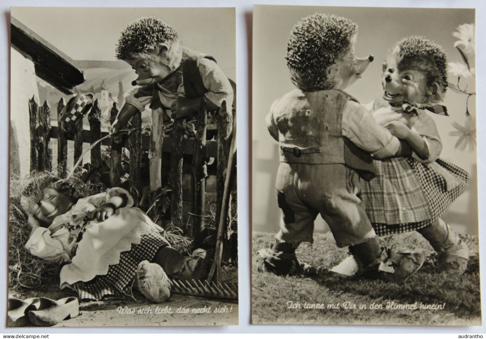 2 cartes postales à choisir hérisson MECKI voiture film de marionnettes des frères Diehl magazine HORZU