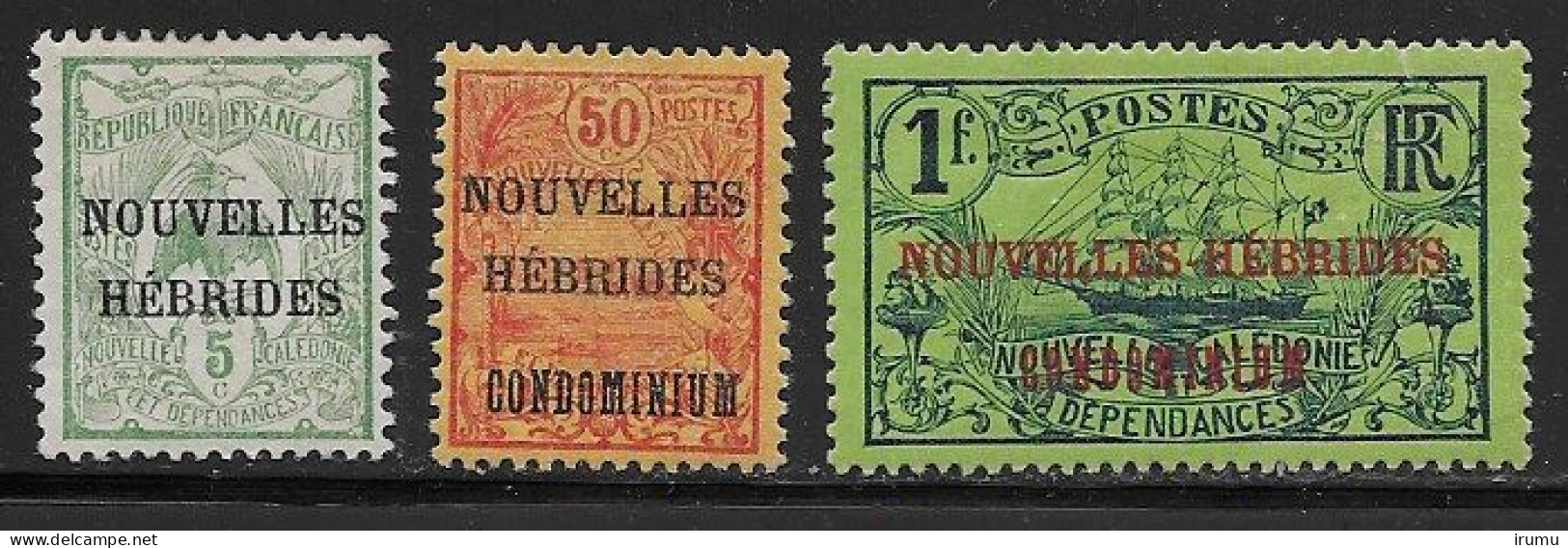 Nlle Hébrides 1908-10, 3 Timbres *, Vc 37 EUR, Y&T 1,18,19 (SN 2093) - Unused Stamps