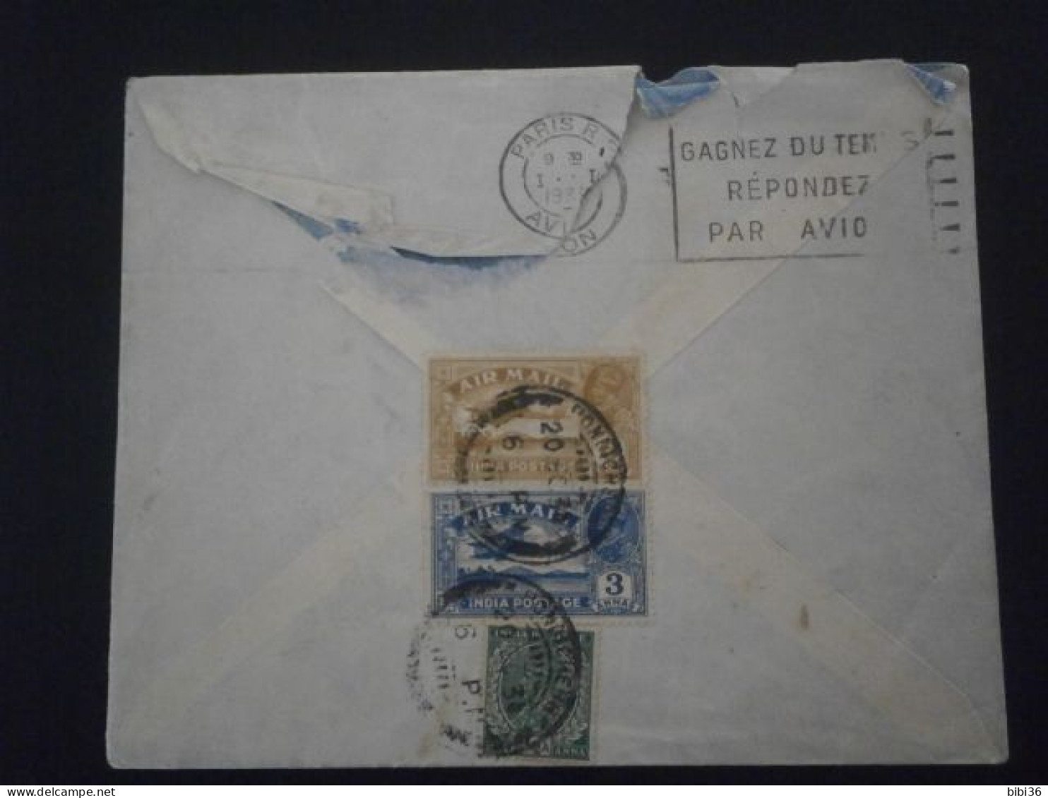 INDES INDIA ENGLISH INDIES LETTRE ENVELOPPE COURRIER LETTER COVER AVION PLANE AIR MAIL PONDICHERY PARIS VOL AEROPOSTAL - Luchtpost