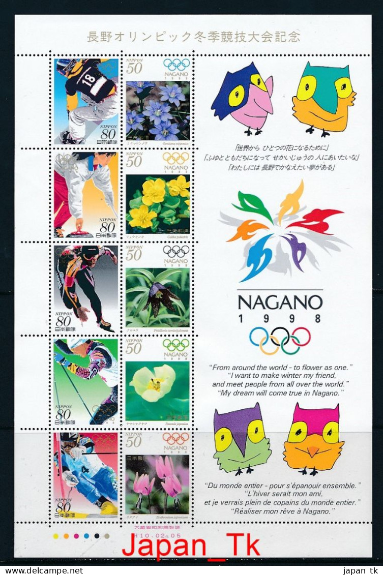 JAPAN Mi. Nr. 2519-2528 Olympische Winterspiele, Nagano: Flora Und Sportdisziplinen- Kleinbogen - MNH - Hojas Bloque