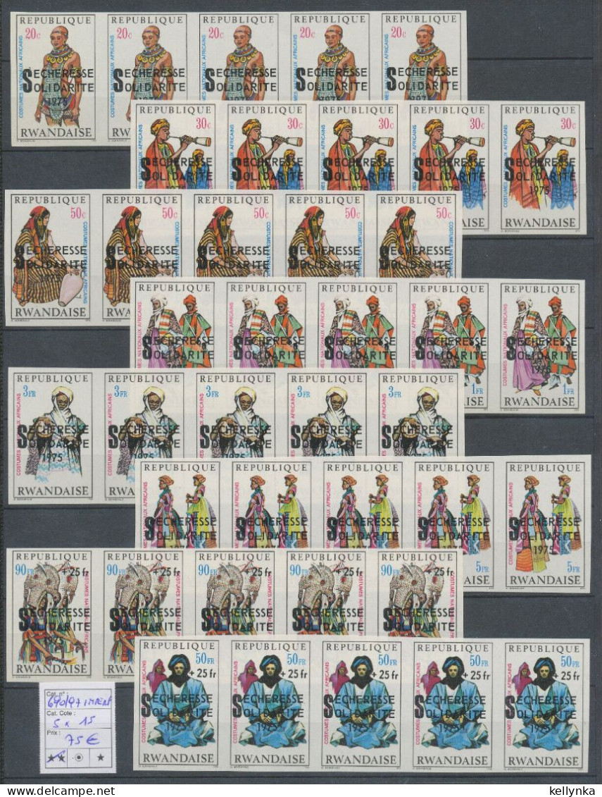 Rwanda - 690/697 - Bande De 5 - Non Dentelé - Ongetand - Imperforated - Sécheresse Solidarité - 1975 - MNH - Nuovi