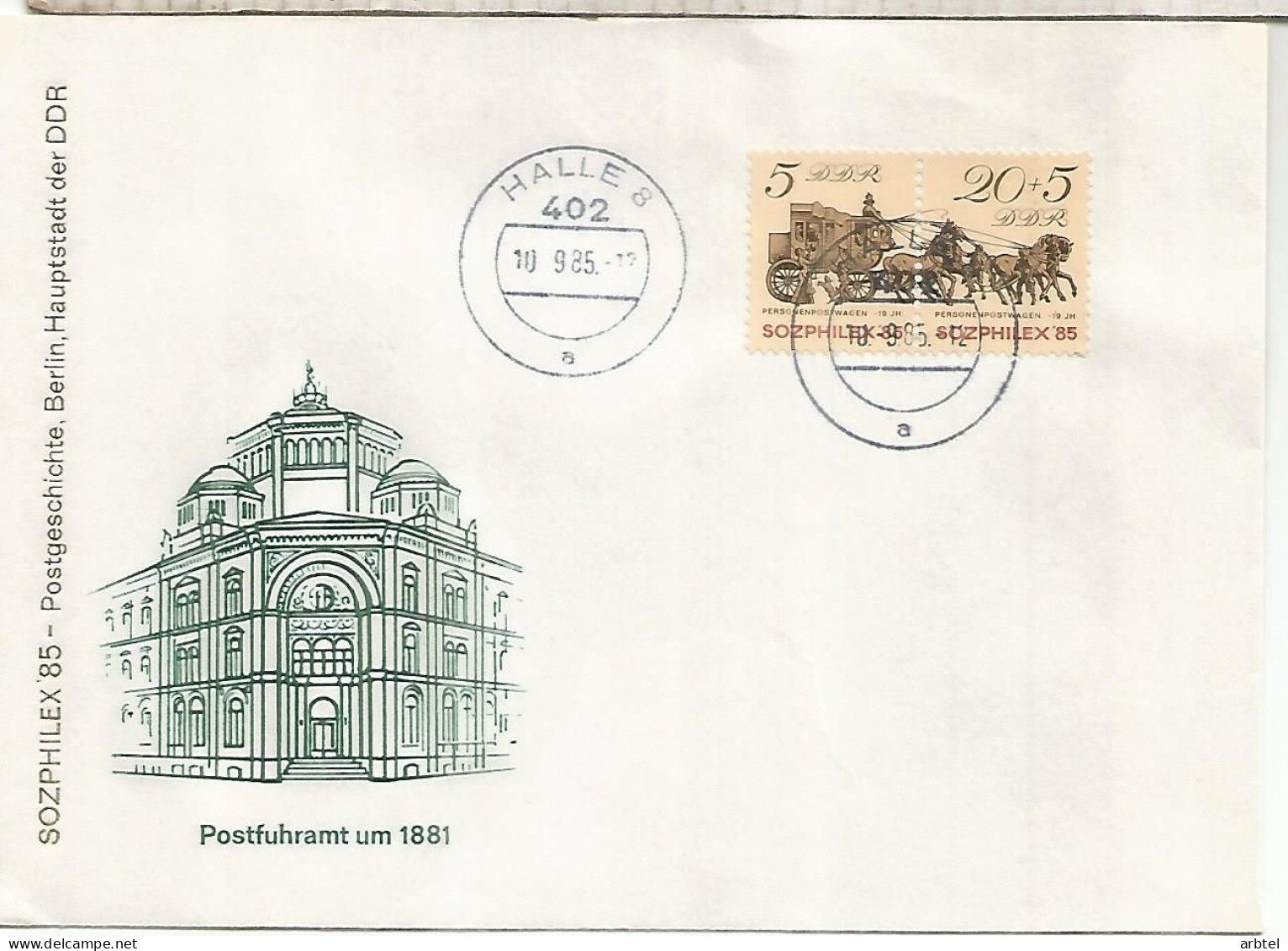 ALEMANIA DDR HALLE SOZPHILEX 85 CARRUAJE DILIGENCIA - Kutschen