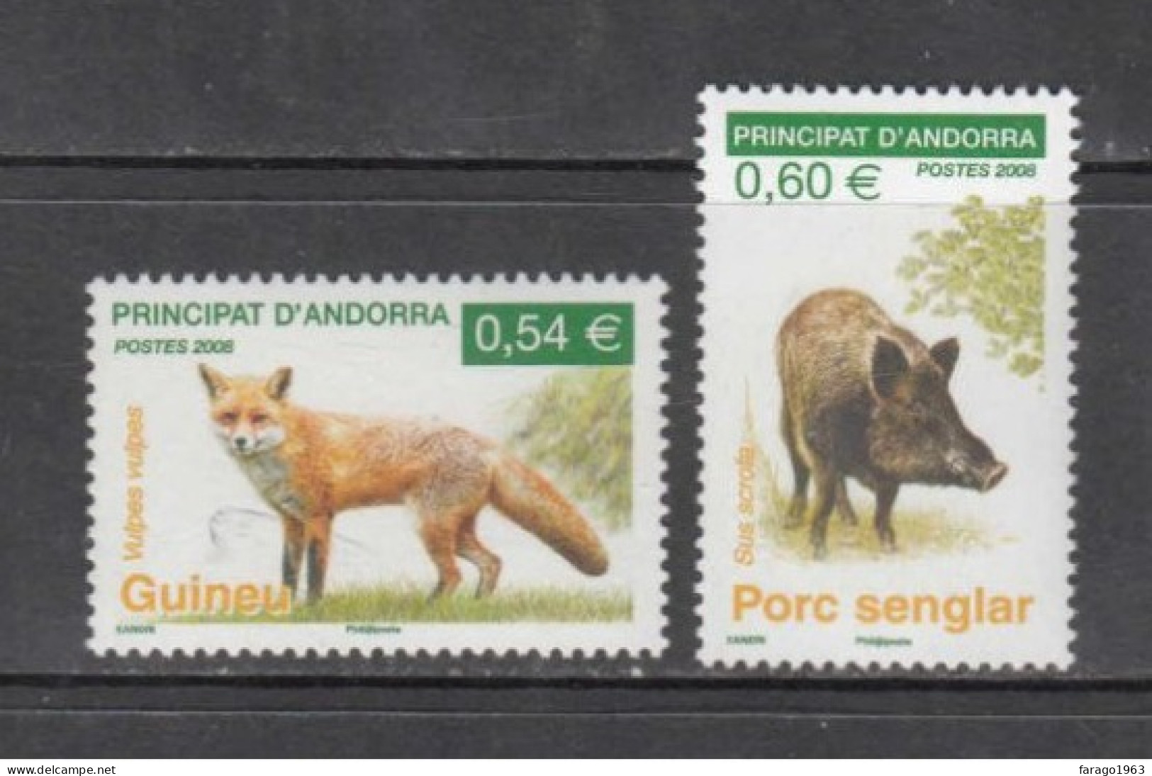 2008 Andorra (French) Wildlife Fauna Fox Boar Complete Set Of 2 @ BELOW FACE VALUE - Ungebraucht