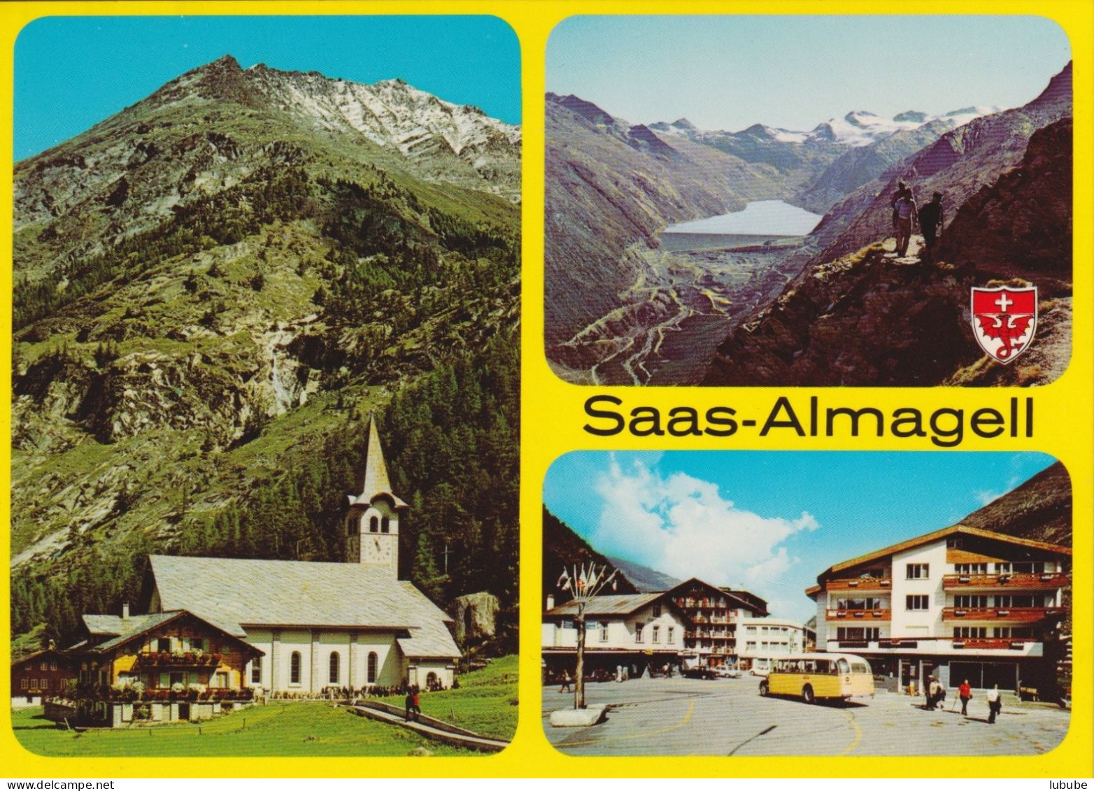 Saas Almagell - 3 Bilder Mit Mattmark Und Postauto       Ca. 1980 - Saas-Almagell