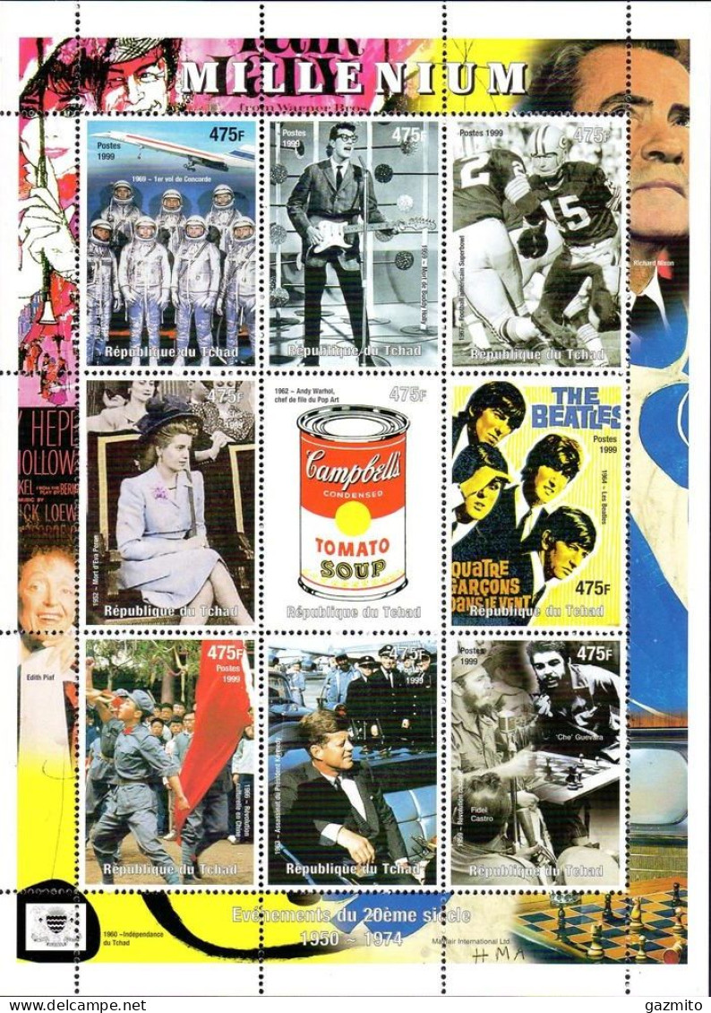Tchad 1999, Millenium, Space, Concorde, Beatles, Art, Kennedy, Guevara, Chess, Football, 9val In BF - Zangers