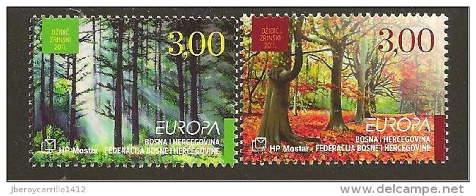 BOSNIA HERZEGOVINA CROATA  - EUROPA 2011 -TEMA ANUAL  " BOSQUES".- SERIE  . -   DENTADA - 2011