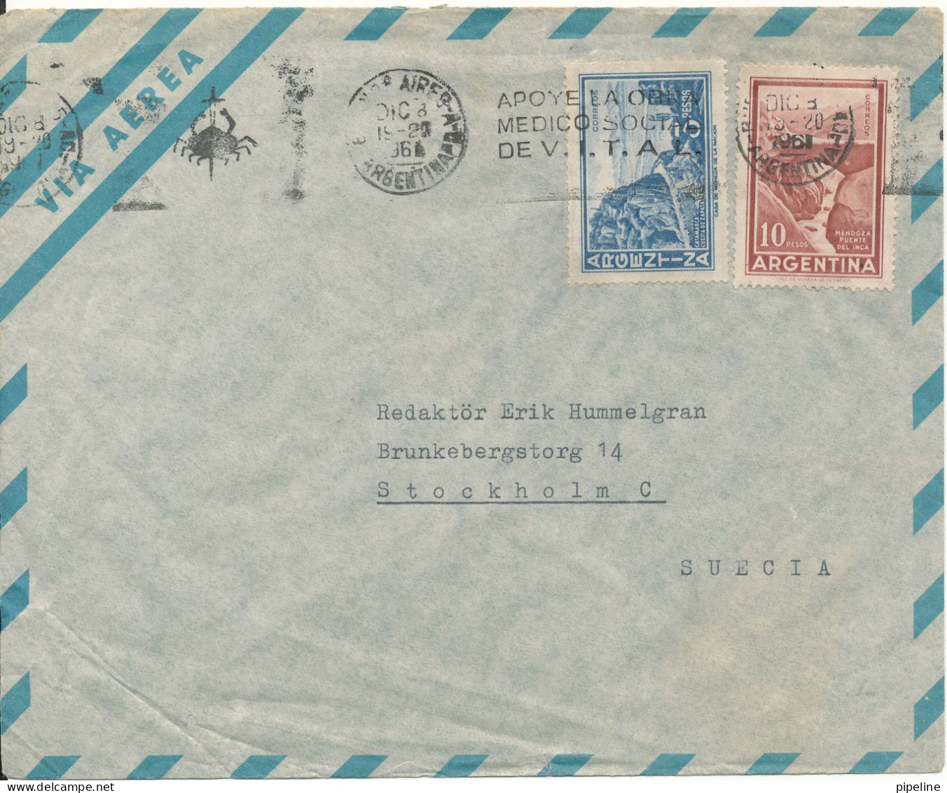 Argentina Air Mail Cover Sent To Sweden Buenos Aires 8-12-1961 - Luchtpost