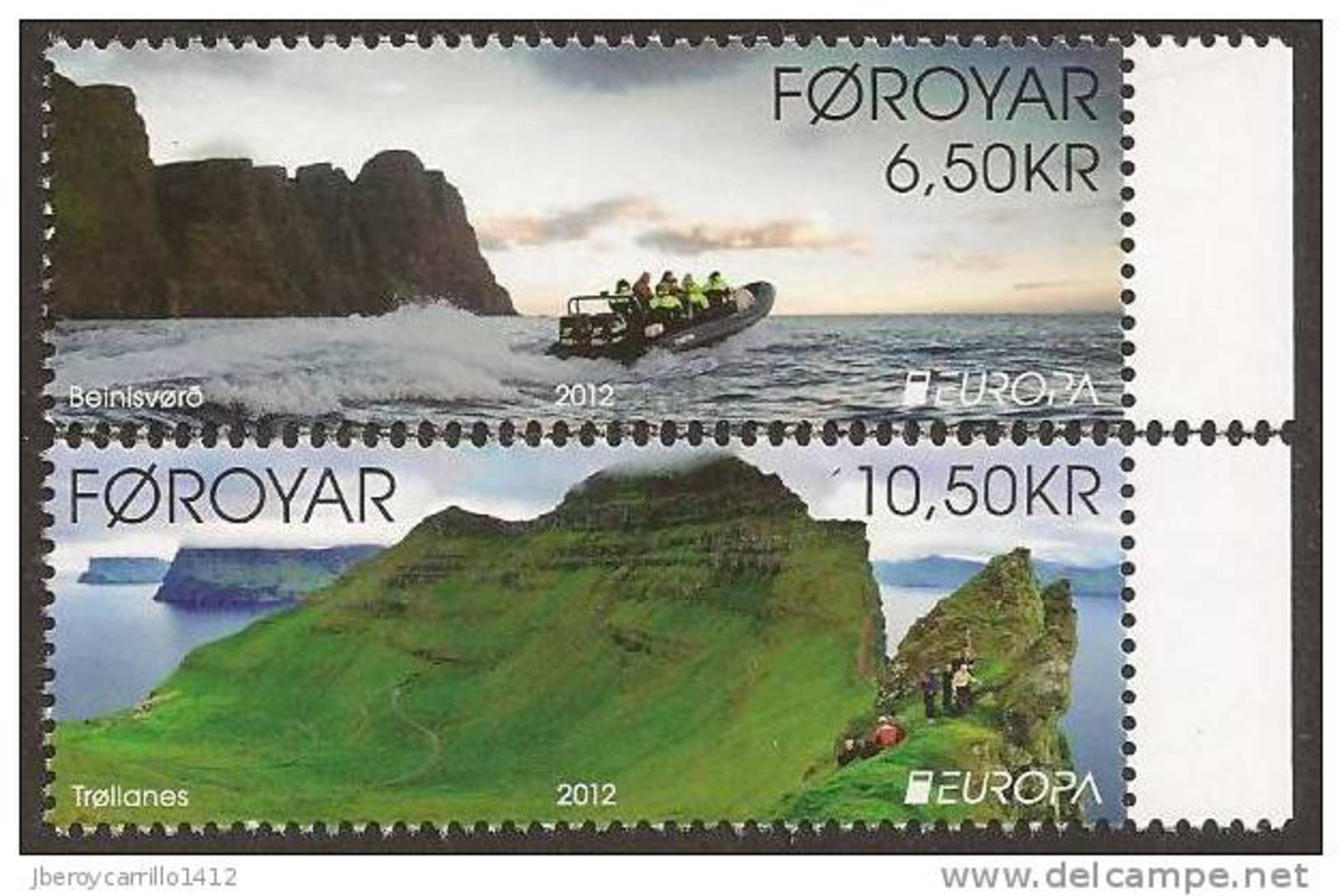 FEROE ISLANDS- FÄRÖER -  EUROPA 2012 -TEMA ANUAL " VISITE FÄRÖER ".- SERIE De 2 V.- DENTADOS - 2012