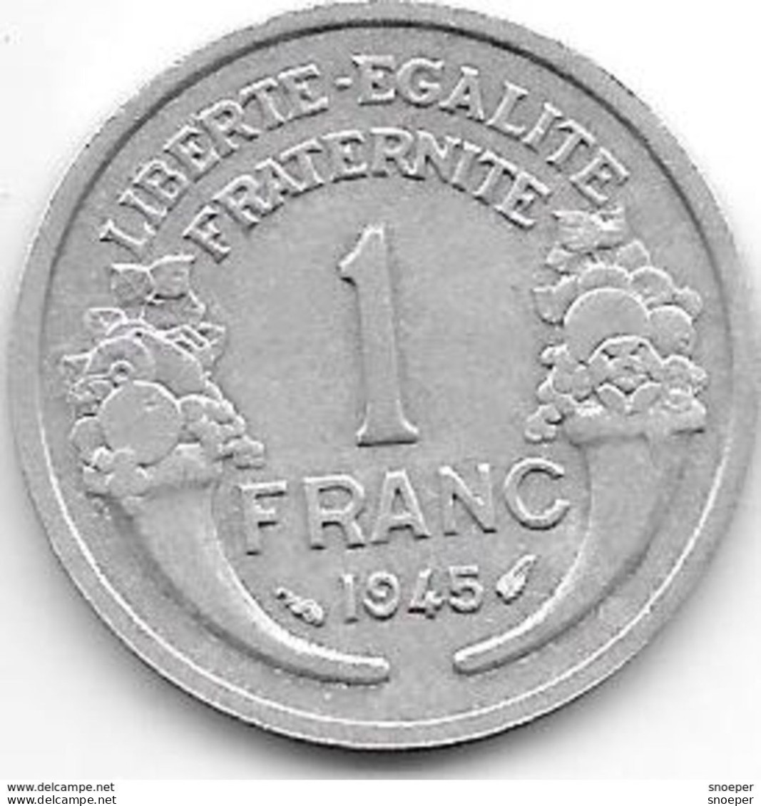 France 1 Franc 1945  Km 885a.1 Xf+ - 1 Franc